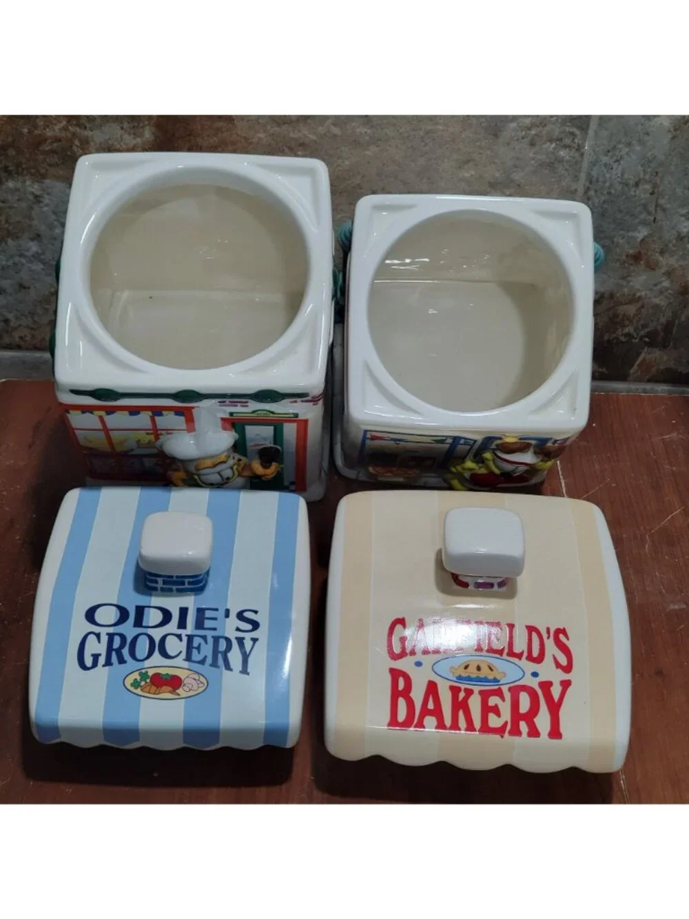 Vintage Garfield Danbury Mint Ceramic Canister Set Complete 4pc Bakery Grocery f
